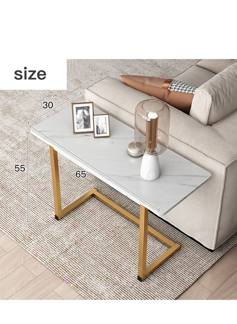 Sharpdo - Sharpdo Sofa End Table C-Shaped Side Coffee Table With Marble Design 65*30*55cm - Image 1