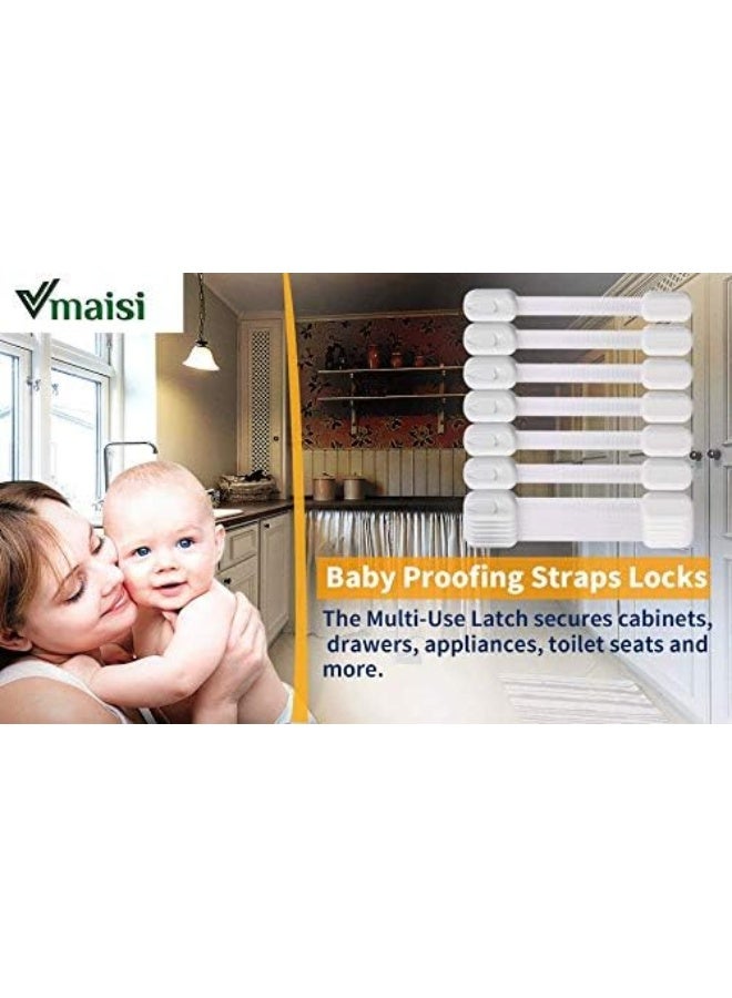 vmaisi 12 Pack Vmaisi Multi-Use Adhesive Straps Locks - Childproofing Baby Proofing Cabinet Latches for Drawers, Fridge, Dishwasher, Toilet Seat, Cupboard, Oven,Trash Can, No Drilling (White) (12) - Image 5