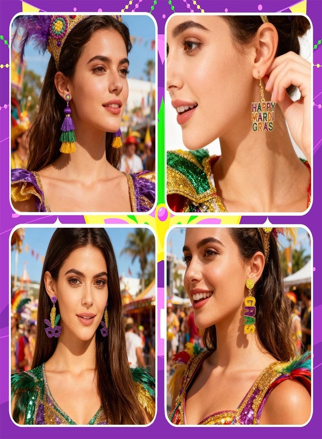 Dcfywl731 4 Pairs Mardi Gras Metal Dangle Earrings, Yellow, Mask, Carnival Cosplay Party Jewelry Gifts - Image 5