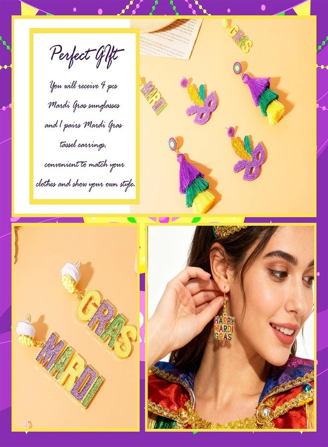 Dcfywl731 4 Pairs Mardi Gras Metal Dangle Earrings, Yellow, Mask, Carnival Cosplay Party Jewelry Gifts - Image 3