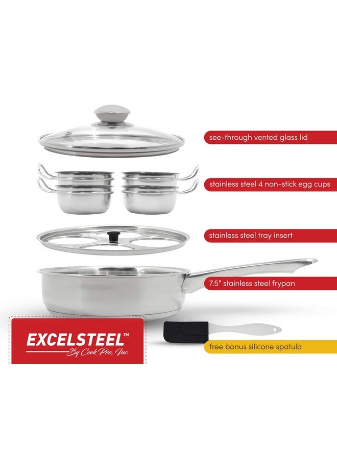 إكسلستيل وعاء طهي بيض EXCELSTEEL غير لاصق وسهل الاستخدام ومقاوم للصدأ ومناسب للمطبخ المنزلي ووجبات الإفطار والغداء، 4 أكواب، مصنوع من الفولاذ المقاوم للصدأ 18/10 - Image 4