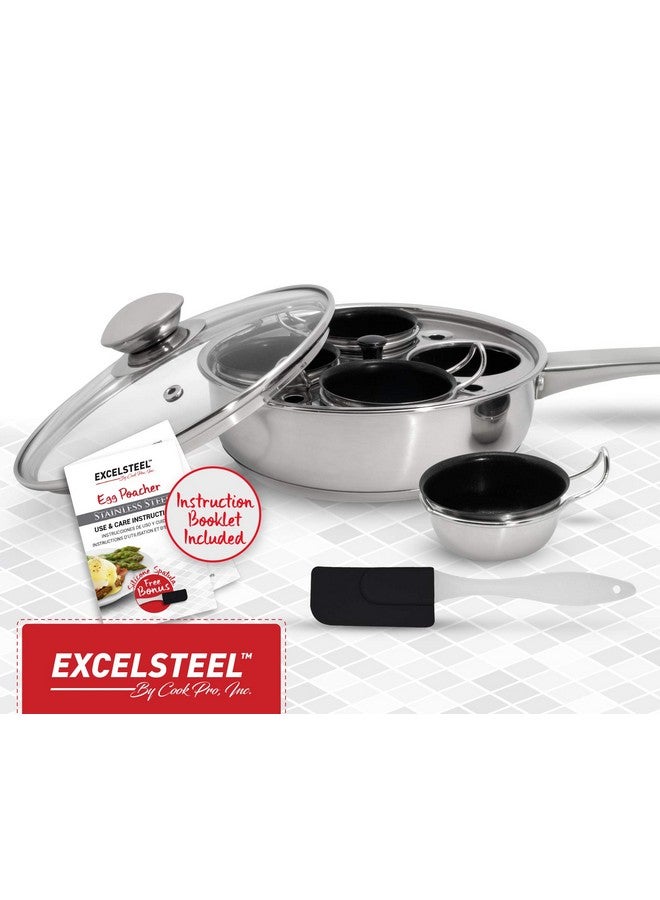إكسلستيل وعاء طهي بيض EXCELSTEEL غير لاصق وسهل الاستخدام ومقاوم للصدأ ومناسب للمطبخ المنزلي ووجبات الإفطار والغداء، 4 أكواب، مصنوع من الفولاذ المقاوم للصدأ 18/10 - Image 3