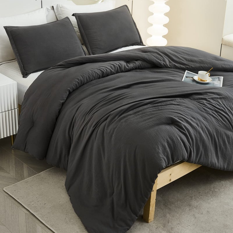 Litanika Litanika Dark Grey Comforters Oversized Queen Size  3 Pieces Lightweight Solid Bedding Comforter Set  All Season Fluffy Bed Set (98x98In Comforter & 2 Pillowcases)  - Image 2