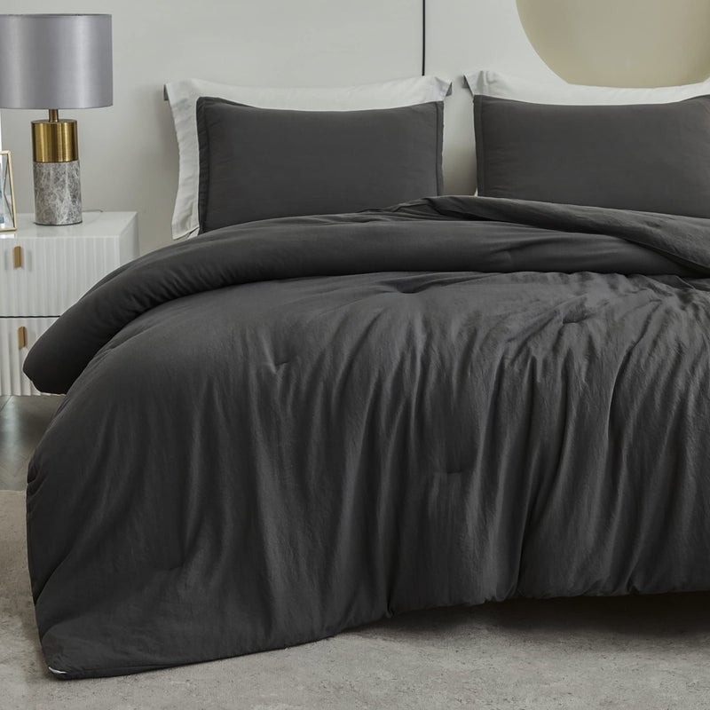 Litanika Litanika Dark Grey Comforters Oversized Queen Size  3 Pieces Lightweight Solid Bedding Comforter Set  All Season Fluffy Bed Set (98x98In Comforter & 2 Pillowcases)  - Image 4