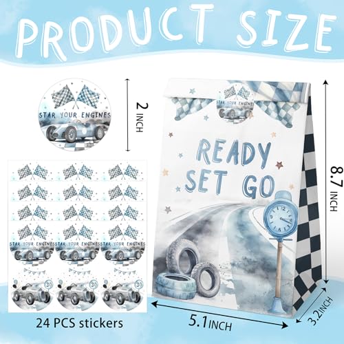 HaPiBiDesign Race Car Party Favor Bags - 24 Pcs with Stickers - Watercolor Race Car Themed Birthday Party Supplies - Image 3