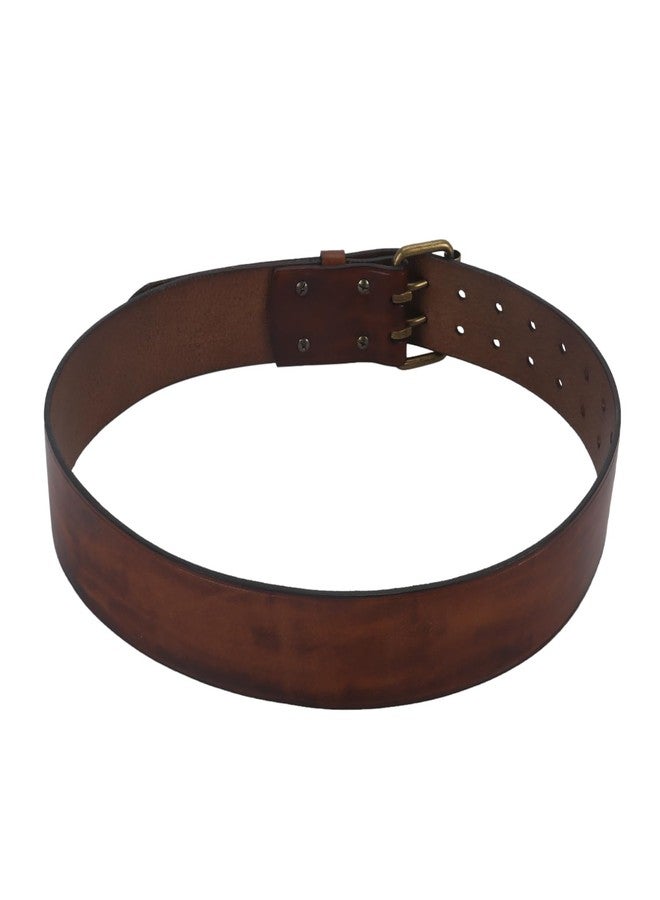 TOURBON Vintage Brown Leather Belt 32-47 inch for Men, 2 inch Wide Work Waist Belt with Double Prong (40-inch Long) - Image 2