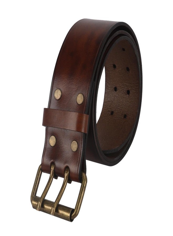 TOURBON Vintage Brown Leather Belt 32-47 inch for Men, 2 inch Wide Work Waist Belt with Double Prong (40-inch Long) - Image 1