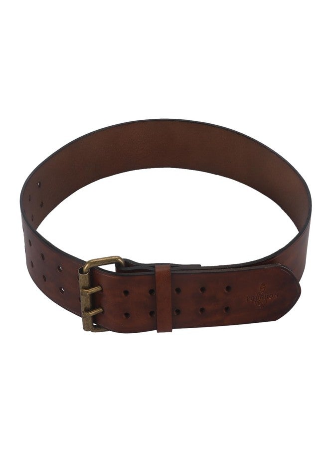 TOURBON Vintage Brown Leather Belt 32-47 inch for Men, 2 inch Wide Work Waist Belt with Double Prong (40-inch Long) - Image 3
