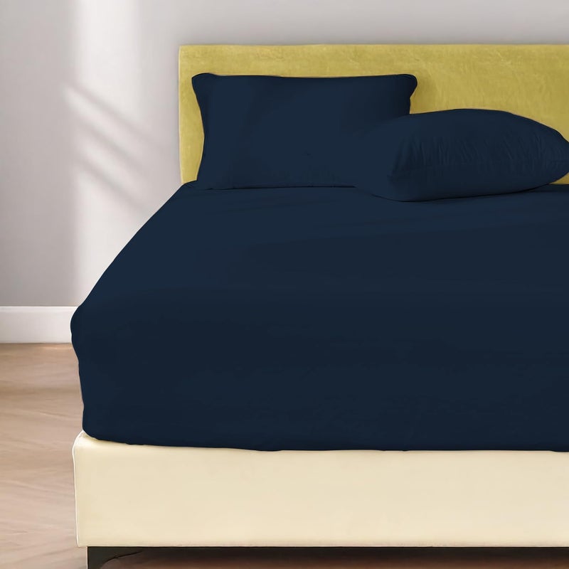 LINENWALAS 100% Egyptian Cotton Single Fitted Sheet (90x190 cm) with 1 Pillowcase – 400 TC Sateen Weave, Soft, Breathable & Cool Long Staple Cotton Bedsheet – 40cm Deep Pocket Bedding (Navy Blue) - Image 5
