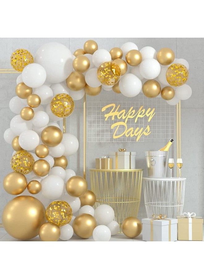 iPartyCool - White Gold Party Balloons 131Pcs Balloon Garland Arch Decoration Kit 18/12/10/5 Inch Different Size Metallic Latex Confetti Balloons For Birthday Party Wedding Anniversary Baby Shower Party - Image 1