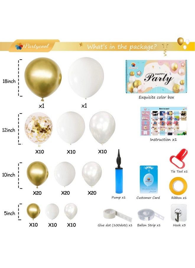 iPartyCool - White Gold Party Balloons 131Pcs Balloon Garland Arch Decoration Kit 18/12/10/5 Inch Different Size Metallic Latex Confetti Balloons For Birthday Party Wedding Anniversary Baby Shower Party - Image 1
