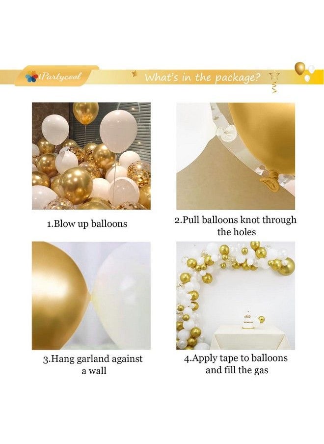 iPartyCool - White Gold Party Balloons 131Pcs Balloon Garland Arch Decoration Kit 18/12/10/5 Inch Different Size Metallic Latex Confetti Balloons For Birthday Party Wedding Anniversary Baby Shower Party - Image 1