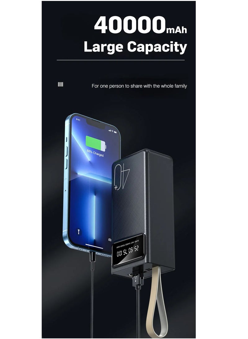 ماركة غير محددة - باور بانك بسعة 40,000mAh فائقة – شحن سريع مع منفذين USB، ومنفذ USB-C (إدخال/إخراج)، ومنفذ Micro-USB – شاحن محمول لأجهزة iPhone وAndroid والأجهزة اللوحية وأكثر - Image 1