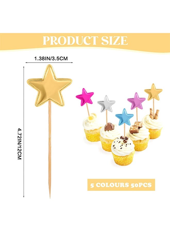 YJ 50PCS Star Cupcake Toppers Cake Decorations, Cake Dessert and Cupcake Decor, Holiday and Party Accessories, MultiColor for Kids Baby Shower Birthday Party Cake Decoration(Star) - Image 2