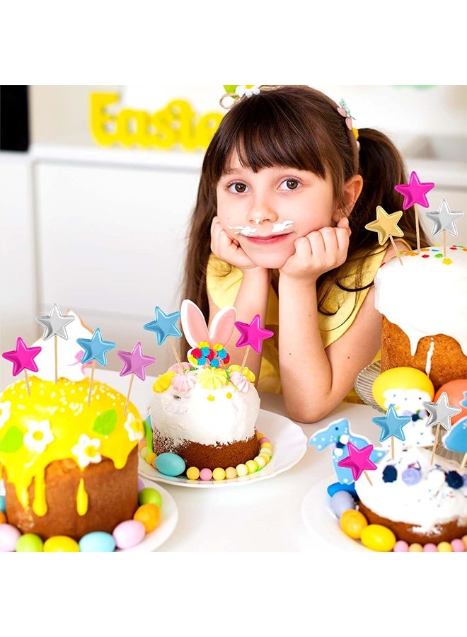 YJ 50PCS Star Cupcake Toppers Cake Decorations, Cake Dessert and Cupcake Decor, Holiday and Party Accessories, MultiColor for Kids Baby Shower Birthday Party Cake Decoration(Star) - Image 5