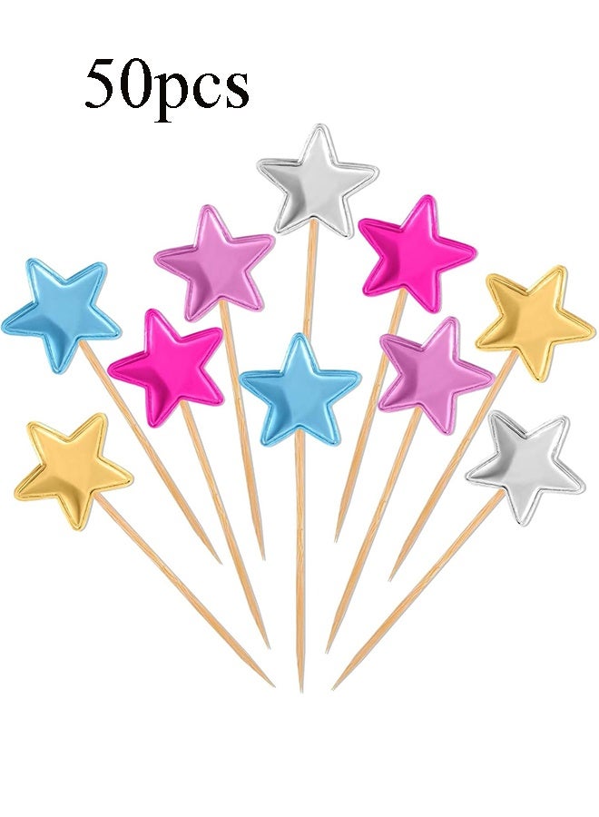 YJ 50PCS Star Cupcake Toppers Cake Decorations, Cake Dessert and Cupcake Decor, Holiday and Party Accessories, MultiColor for Kids Baby Shower Birthday Party Cake Decoration(Star) - Image 1