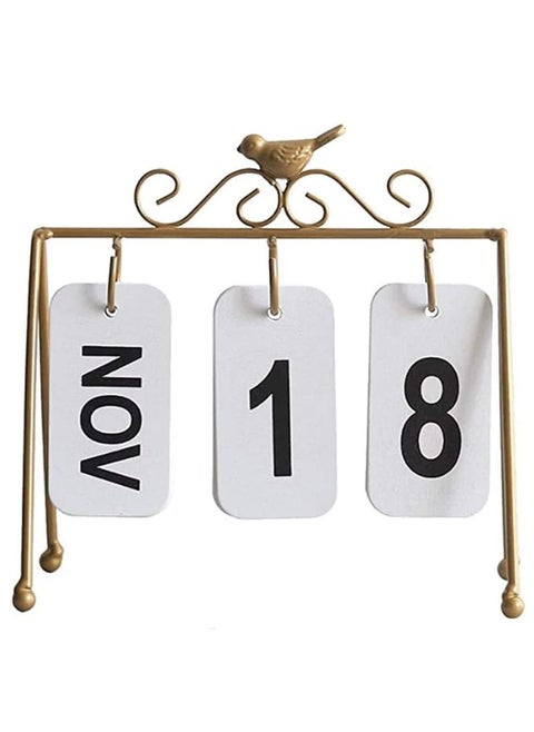 Portable Desk Calendar Metal Perpetual Calendar Flip Desk Calendar Bird Iron Calendar Desktop Standing Desk Calendar  8.6x3.7x8.2 Desk Color: Gold
