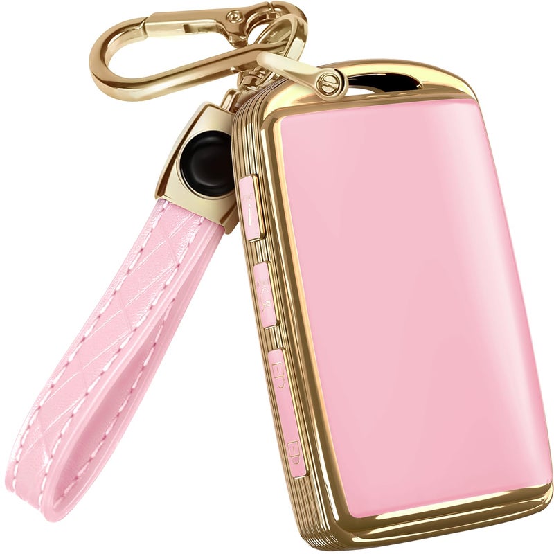 Lucrum for Mazda CX5 Key Fob Cover and Leather Keychain - TPU Key Case for Mazda 3, 6, CX-5, CX-9, CX-30, CX-50, CX-70-2019-2025 Keyfob Cover Compatible with WAZSKE11D0 - Pink and Black - Image 1