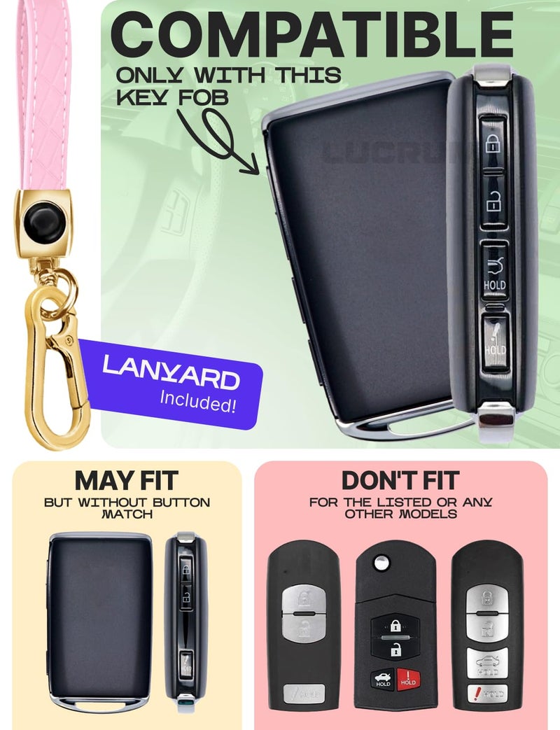 Lucrum for Mazda CX5 Key Fob Cover and Leather Keychain - TPU Key Case for Mazda 3, 6, CX-5, CX-9, CX-30, CX-50, CX-70-2019-2025 Keyfob Cover Compatible with WAZSKE11D0 - Pink and Black - Image 2