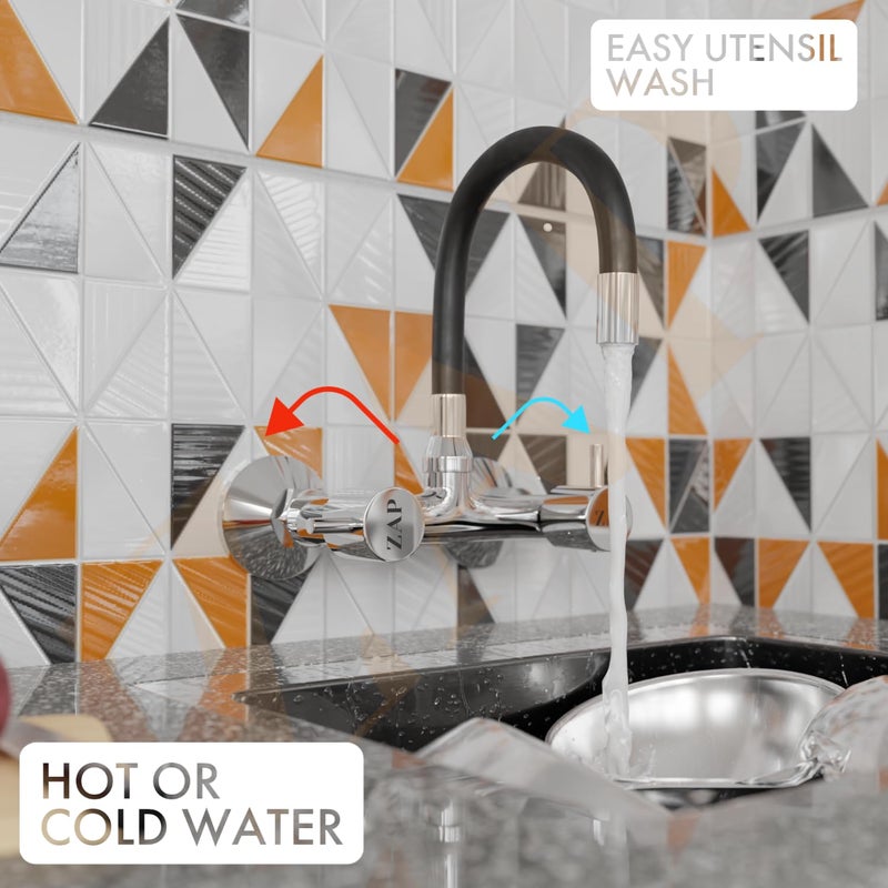 ZAP خلاط حوض بمخرج واحد من سلسلة إليكسير | مخرج سيليكون بطول 7 إنش | هيكل نحاسي | صنبور ماء ساخن وبارد لحوض المطبخ | تشطيب أسود - Image 5