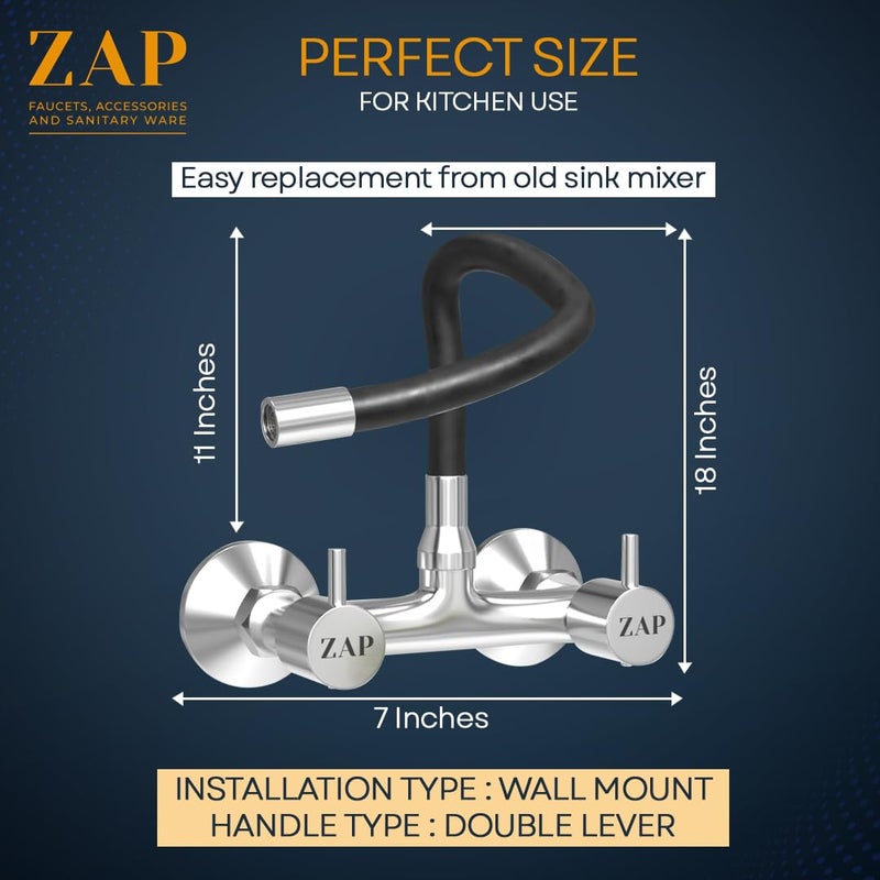 ZAP خلاط حوض بمخرج واحد من سلسلة إليكسير | مخرج سيليكون بطول 7 إنش | هيكل نحاسي | صنبور ماء ساخن وبارد لحوض المطبخ | تشطيب أسود - Image 3
