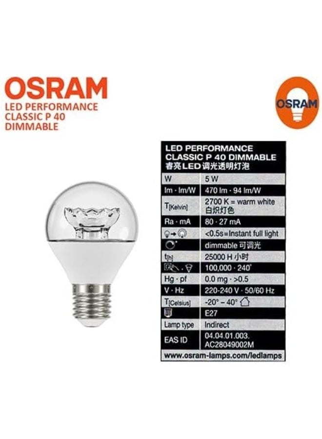 Osram LED E27 classic P 5W Dimmable Bulb, 2700K Warm White – Clear Filament - Image 3