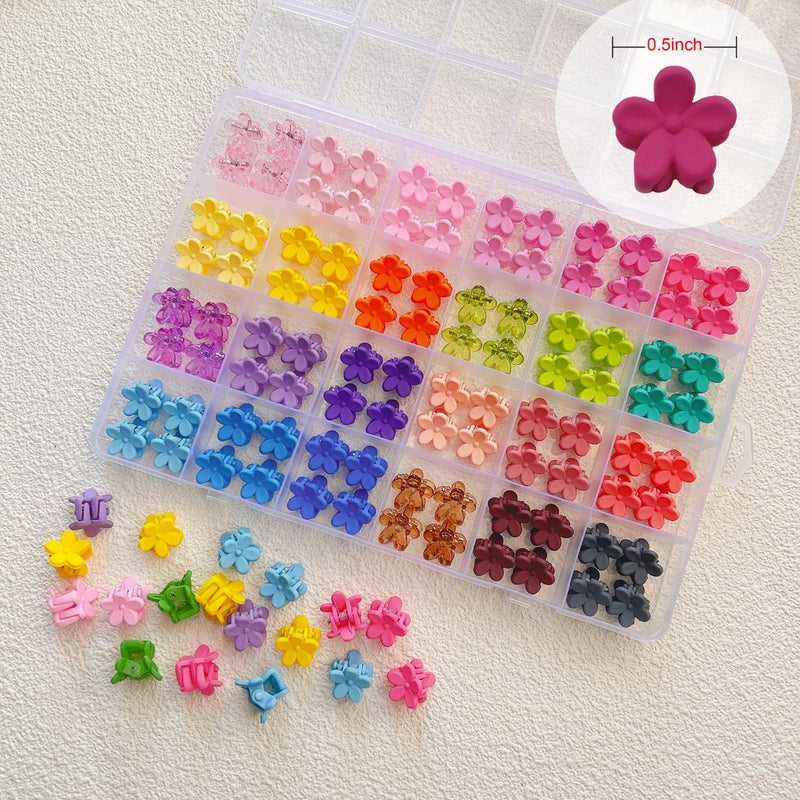 EleMirsa 96pcs Baby Girl Hair Clips - 24 Multicolors Mini Flower Claw Clips in Organizer Box - Image 5