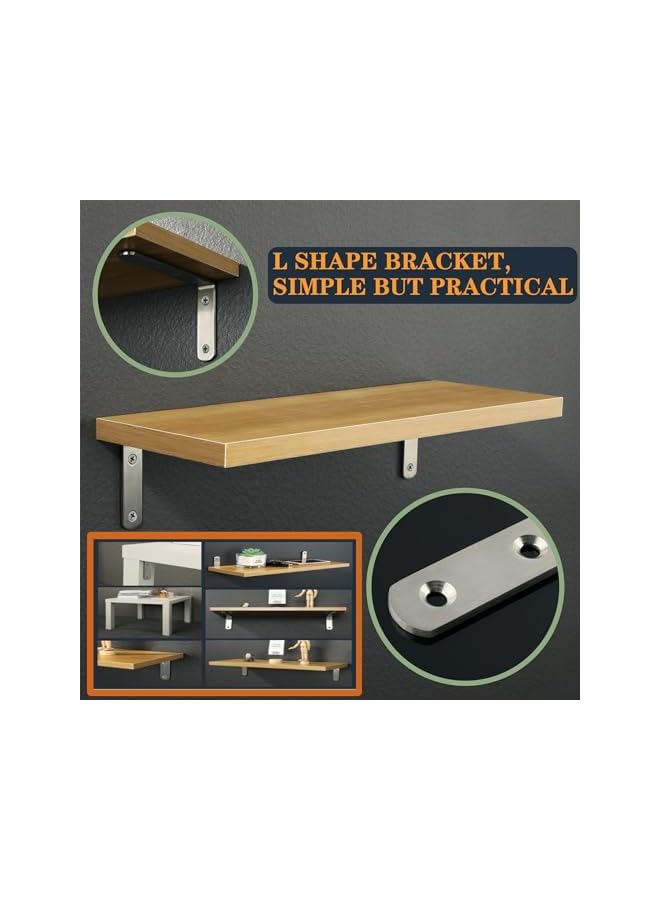 promass Corner Brace, 4 Pcs Heavy Duty L Bracket for Shelves Brackets, Stainless Steel Brushed Shelf Bracket for Acrylic Wood Board Support, 90 Degree Stainless Steel Right Angle Bracket with Screws - Image 3