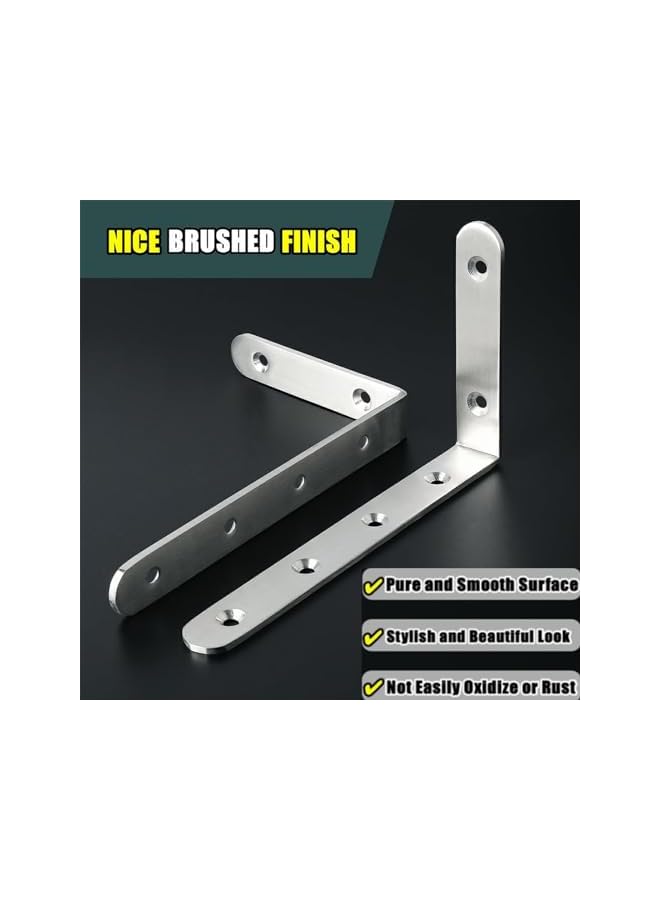 promass Corner Brace, 4 Pcs Heavy Duty L Bracket for Shelves Brackets, Stainless Steel Brushed Shelf Bracket for Acrylic Wood Board Support, 90 Degree Stainless Steel Right Angle Bracket with Screws - Image 5