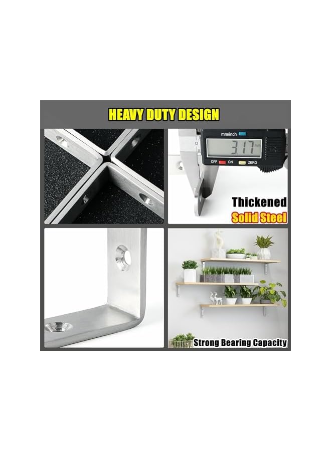 promass Corner Brace, 4 Pcs Heavy Duty L Bracket for Shelves Brackets, Stainless Steel Brushed Shelf Bracket for Acrylic Wood Board Support, 90 Degree Stainless Steel Right Angle Bracket with Screws - Image 4