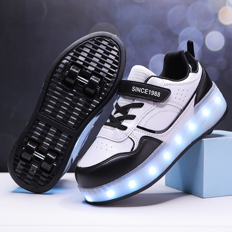 LED Flashing Roller Shoes for Boys and Girls 2988 black four-wheel charging - Image 1