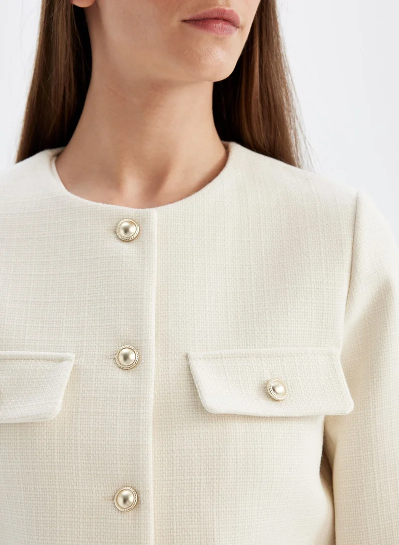 DeFacto  Cropped Crew Neck Button-Up Blazer Jacket  | Best Price UAE