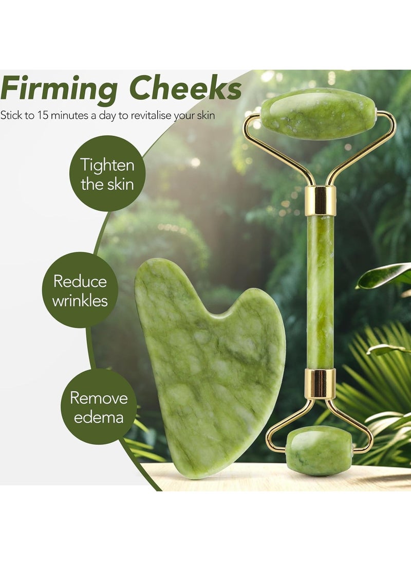 Roller Massage Stick & Gua Sha Set - 100% Natural Stone Facial Massage Tools for Lymphatic Drainage, Anti-Puffiness & Glowing Skin, Spa-Quality Skincare, Gift-Ready Packaging (Green) - Image 4