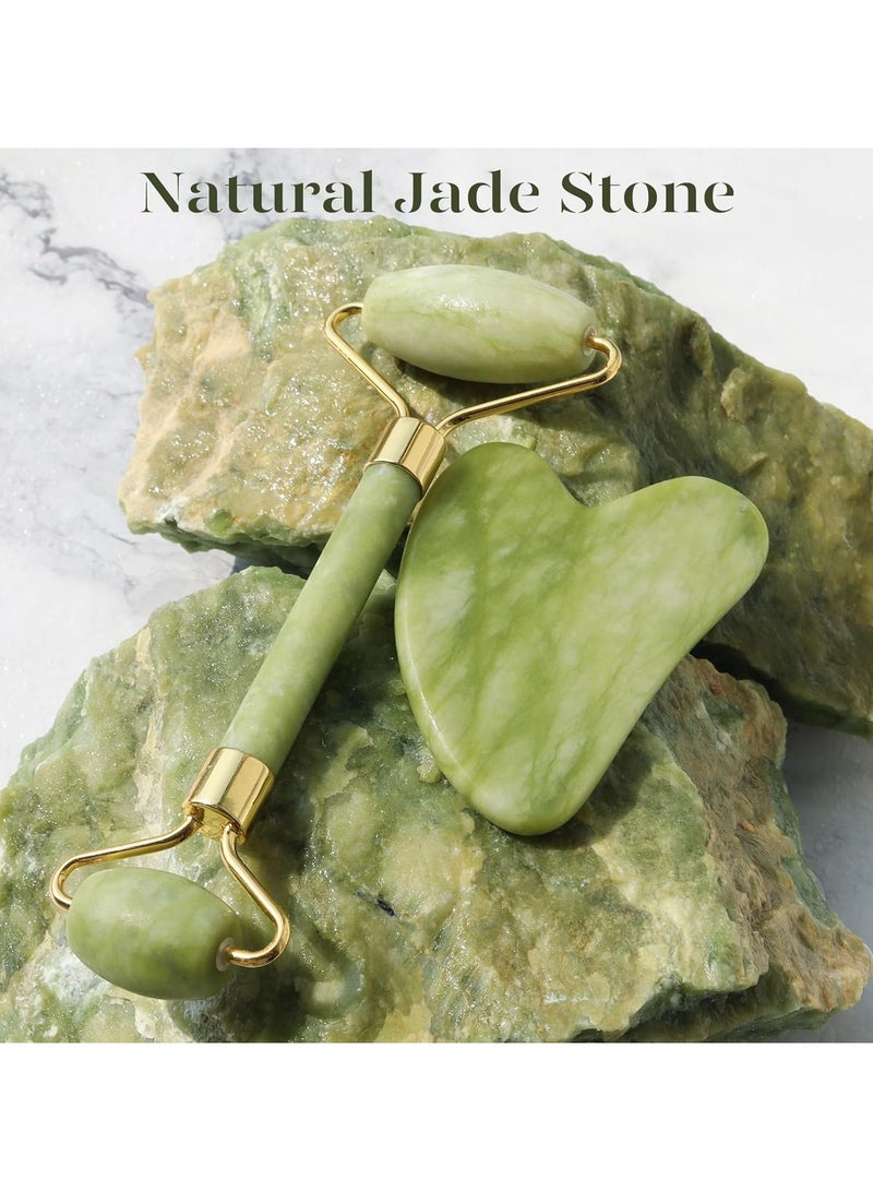 Roller Massage Stick & Gua Sha Set - 100% Natural Stone Facial Massage Tools for Lymphatic Drainage, Anti-Puffiness & Glowing Skin, Spa-Quality Skincare, Gift-Ready Packaging (Green) - Image 5