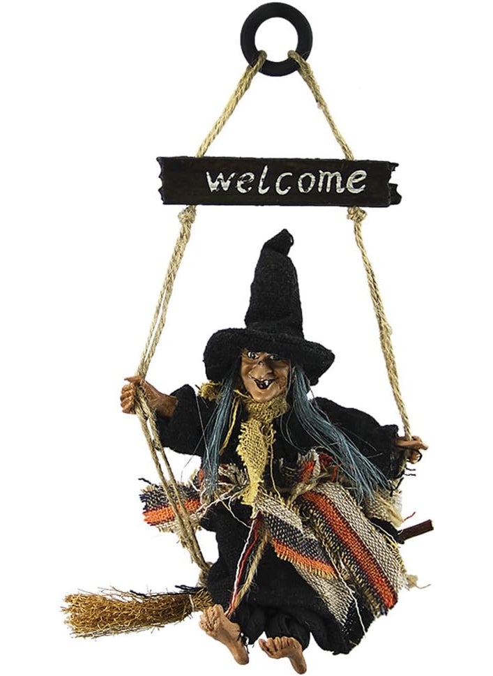 Starsouce Hanging Welcome Sign Retro Witch Door Hanger Creative Halloween Decorations Props Holiday Party Decor Wooded Welcome Plaque Door Pendant Ornament for House Garden Bar Restaurant Club Haunted House  - Image 1