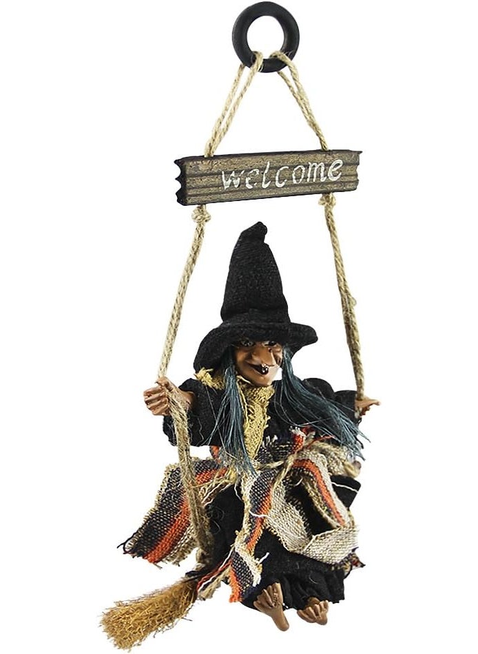 Starsouce Hanging Welcome Sign Retro Witch Door Hanger Creative Halloween Decorations Props Holiday Party Decor Wooded Welcome Plaque Door Pendant Ornament for House Garden Bar Restaurant Club Haunted House  - Image 3