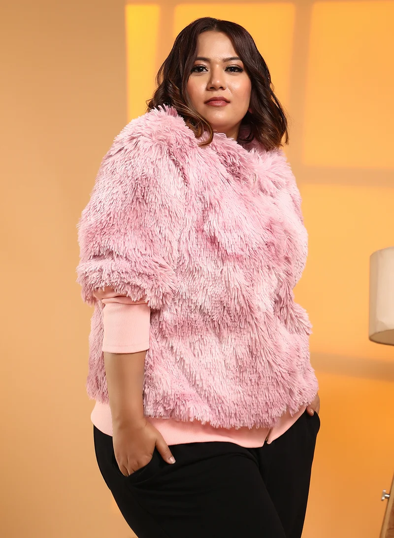 Instafab Plus  Women's Blush Pink Faded Faux Fur Jacket for Women | Best Price UAE