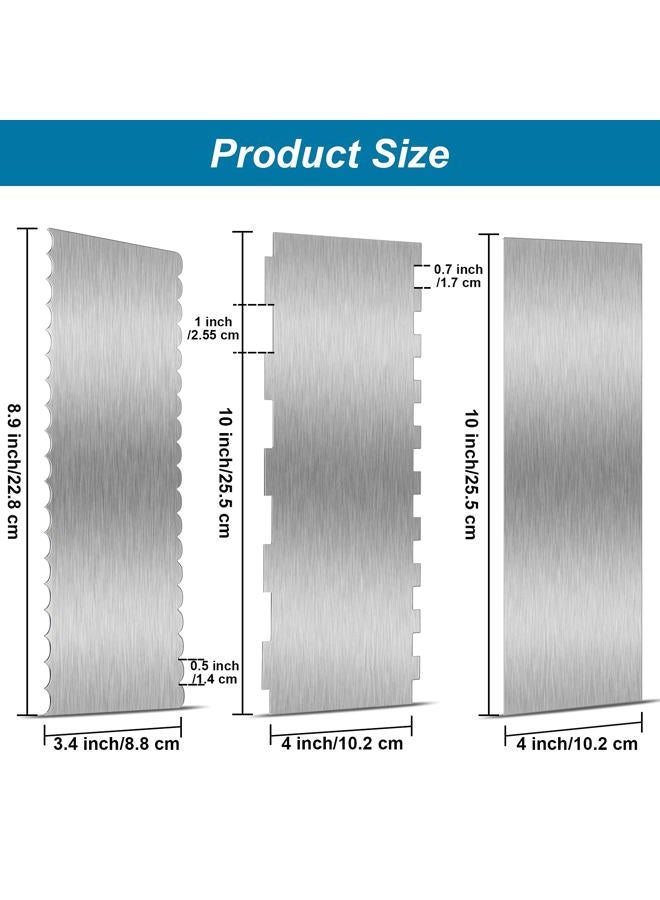 Patelai 3 Pieces Stainless Steel Cake Scraper 10 Inch and Sided Patterned Edge Stripe Edge Smoother Scraper Cake Decorating Comb Cake Pastry Cutter for Mousse Butter Cream Cake Decoration - Image 2