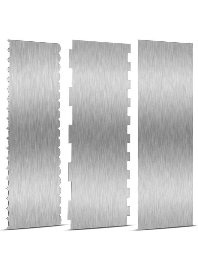 Patelai 3 Pieces Stainless Steel Cake Scraper 10 Inch and Sided Patterned Edge Stripe Edge Smoother Scraper Cake Decorating Comb Cake Pastry Cutter for Mousse Butter Cream Cake Decoration - Image 1