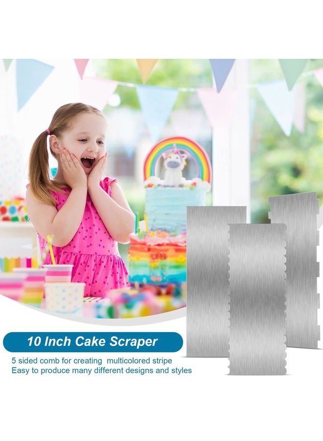 Patelai 3 Pieces Stainless Steel Cake Scraper 10 Inch and Sided Patterned Edge Stripe Edge Smoother Scraper Cake Decorating Comb Cake Pastry Cutter for Mousse Butter Cream Cake Decoration - Image 4