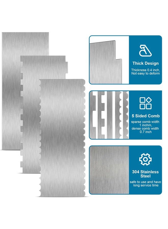 Patelai 3 Pieces Stainless Steel Cake Scraper 10 Inch and Sided Patterned Edge Stripe Edge Smoother Scraper Cake Decorating Comb Cake Pastry Cutter for Mousse Butter Cream Cake Decoration - Image 5