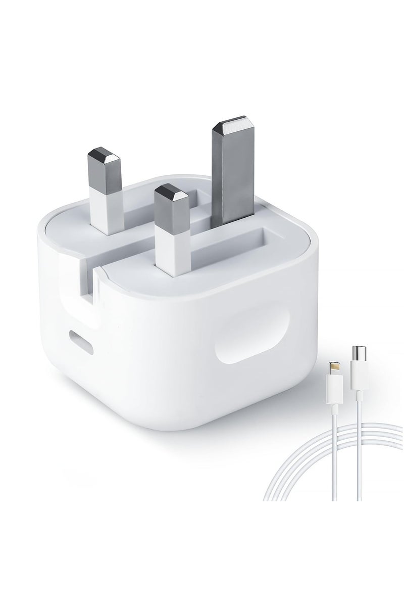 LEDIN Fast Charger Plug, 20W USB C Fast Charger with 2M Cable for iPhone 14 13 12 Pro Max/Mini/Plus,Pad Pro,USBC PD Wall Charging Plug UK Type C Power Adapter and 6FT Cord - Image 1