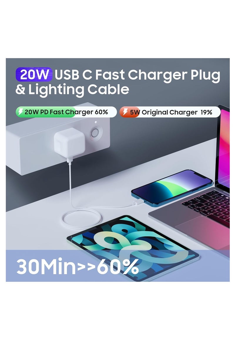 LEDIN Fast Charger Plug, 20W USB C Fast Charger with 2M Cable for iPhone 14 13 12 Pro Max/Mini/Plus,Pad Pro,USBC PD Wall Charging Plug UK Type C Power Adapter and 6FT Cord - Image 2