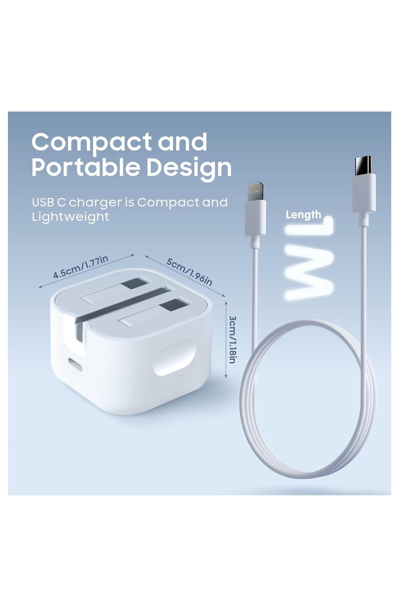 LEDIN Fast Charger Plug, 20W USB C Fast Charger with 2M Cable for iPhone 14 13 12 Pro Max/Mini/Plus,Pad Pro,USBC PD Wall Charging Plug UK Type C Power Adapter and 6FT Cord - Image 4