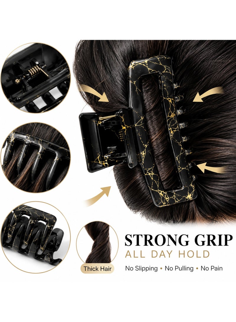 CHEEMAISTIC 3 PCS Black Marble Hair Claw Clips for Women, Strong Hold Hair Clips for Thick Thin Curly Straight Hair, Large Fashion Claw Clips Non Slip Hair Accessories for Girls Daily Wear Office Party - Image 2