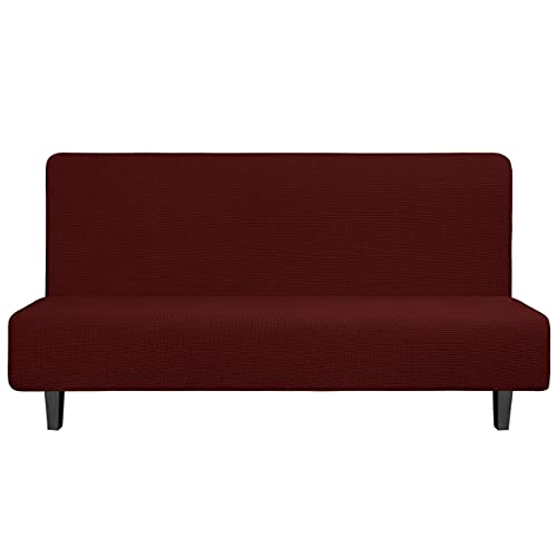 Easy-Going Stretch Futon Slipcover Armless Sofa Cover Furniture Protector Without Armrests Slipcover Soft with Elastic Bottom for Kids, Spandex Jacquard Fabric Small Checks(futon,Wine) - Image 1