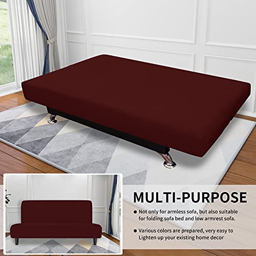 Easy-Going Stretch Futon Slipcover Armless Sofa Cover Furniture Protector Without Armrests Slipcover Soft with Elastic Bottom for Kids, Spandex Jacquard Fabric Small Checks(futon,Wine) - Image 4