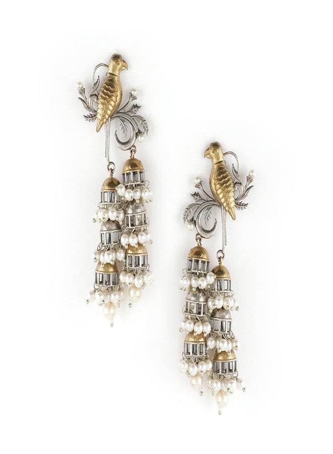 Rubans Latest Oxidized Rhodium Plated White Pearl & Birds Design Handcrafted Trendy Multi Jhumka Earrings for Women & Girls, Perfect for any Festive Occasions - Image 1