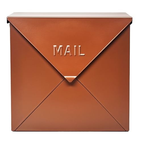 NACH Mailboxes for Outside Wall Mount 10 x 10 x 4 inch Rustic Brown Mail Boxes for House Outside Waterproof Mailboxes for Outside Chicago Style Mail Box