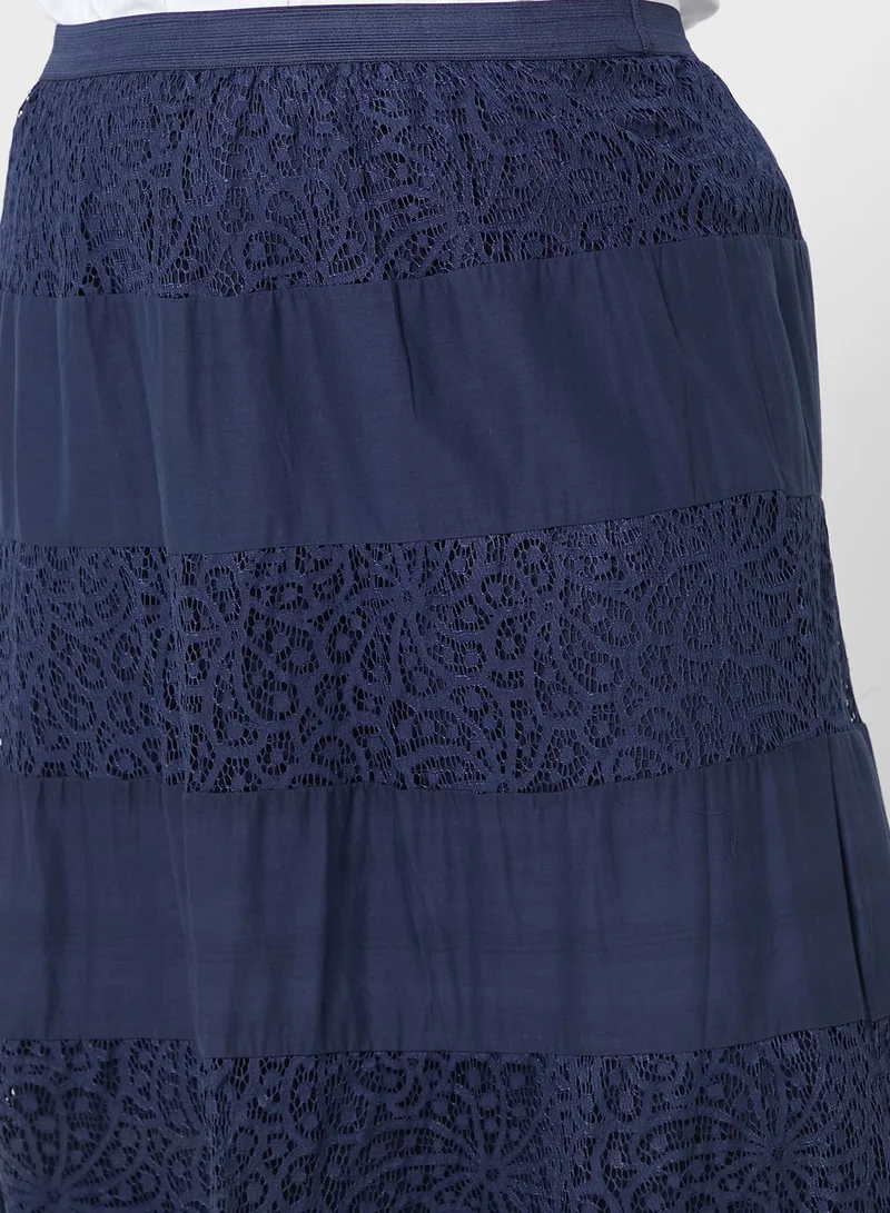 Ginger Plus Crochet Panel Tiered Skirt